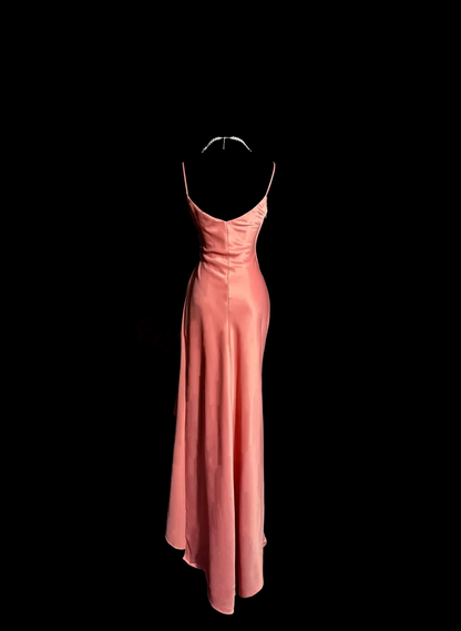 V Neck Sheath Satin Prom Dress Evening Dress Formal Wedding Guest Dress  P122