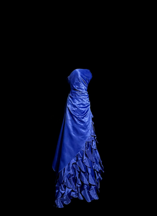 Strapless Royal Blue Ruffle Prom Dress Evening Dress  P123