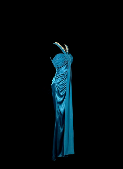 Sheath Satin Blue Prom Dress Evening Dress Formal Party Dress  P124
