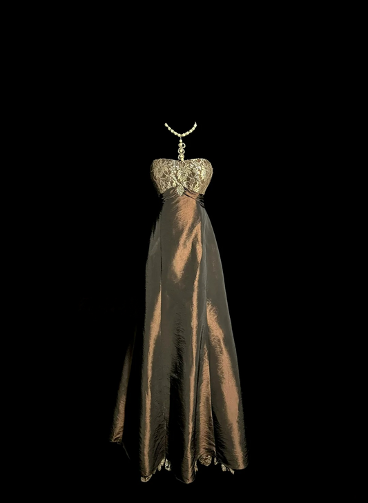 Lace Strapless A Line Satin Prom Dress Evening Dress Formal Party Dress  P125