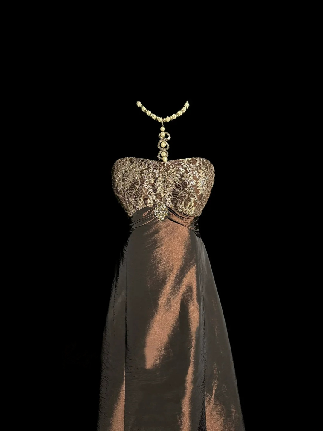 Lace Strapless A Line Satin Prom Dress Evening Dress Formal Party Dress  P125