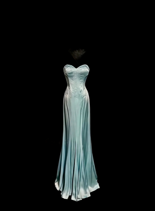 Sweetheart Blue Satin A Line Prom Dress Evening Dress  P128