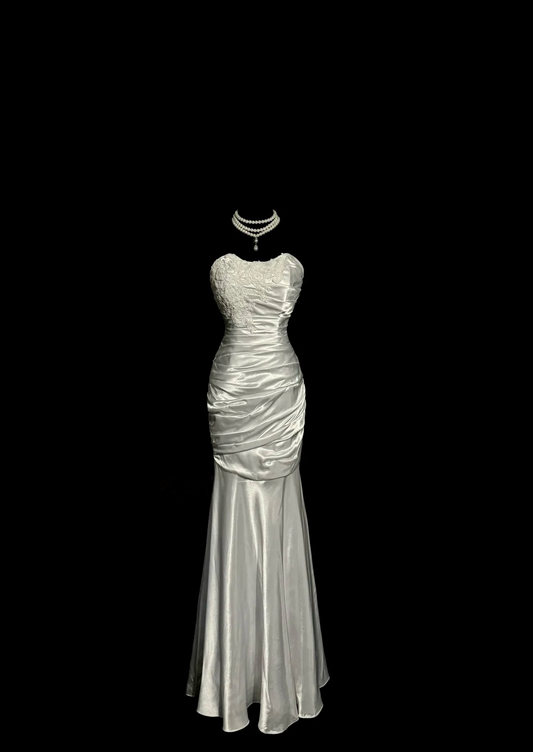 Sweetheart Ivory Sheath Evening Dress With Applique Elegant Wedding Dress  P129