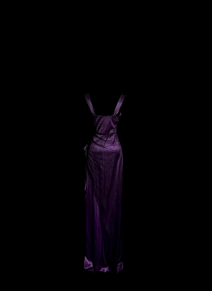 V Neck Purple Sheath Evening Dress Satin Prom Dress  P131