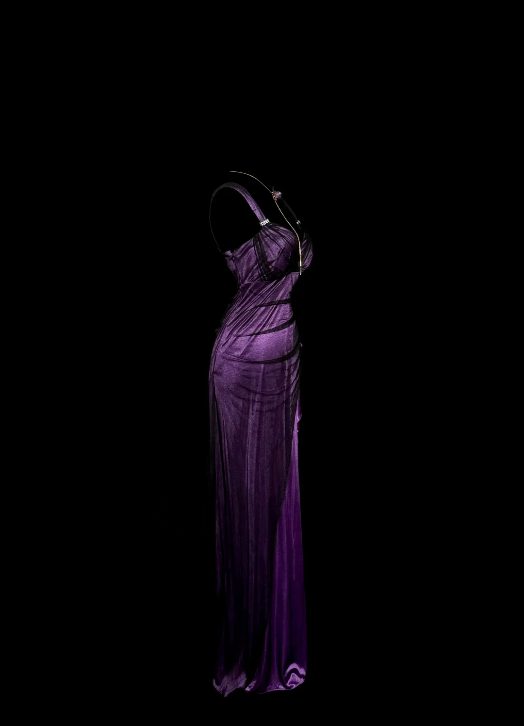 V Neck Purple Sheath Evening Dress Satin Prom Dress  P131