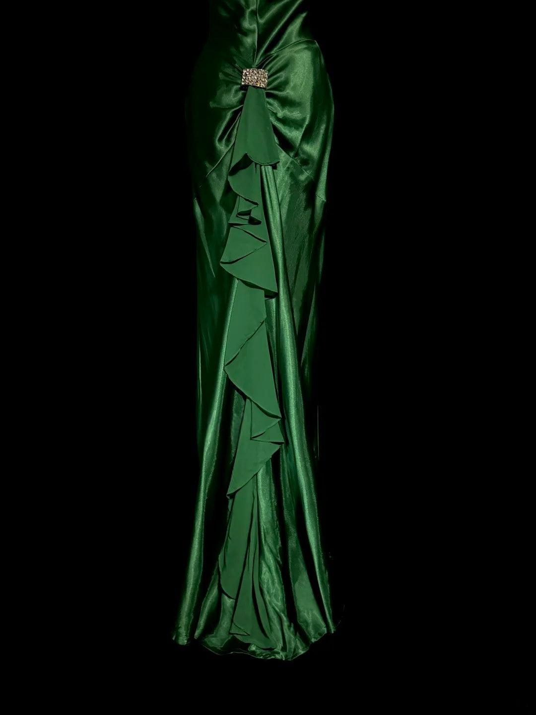 Halter Green Satin Sheath Evening Dress Ruffle Prom Dress  P132