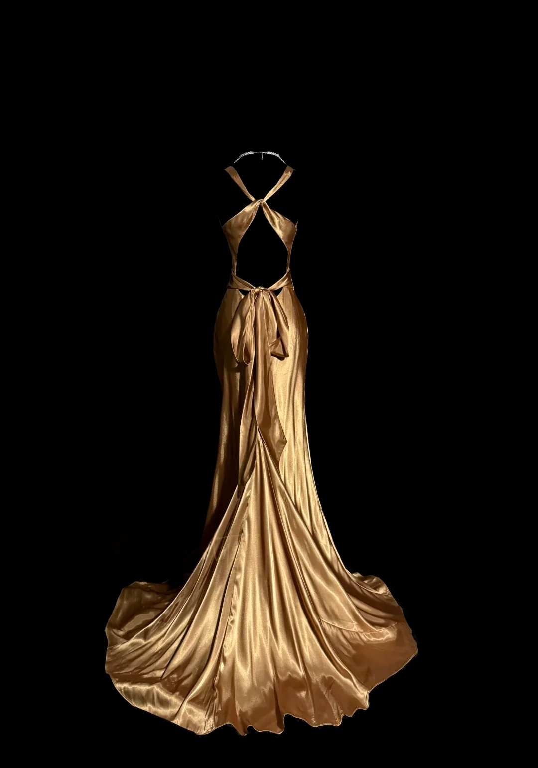 Backless Gold Mermaid Prom Dress Satin V Neck Evening Dress  P134
