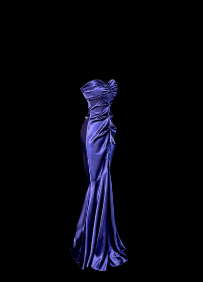 Sweetheart Mermaid Satin Prom Dress Purple Evening Dress  P137