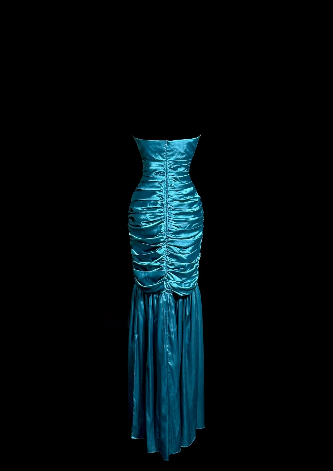 Strapless Blue Satin Prom Dress Pleated Evening Dress  P138