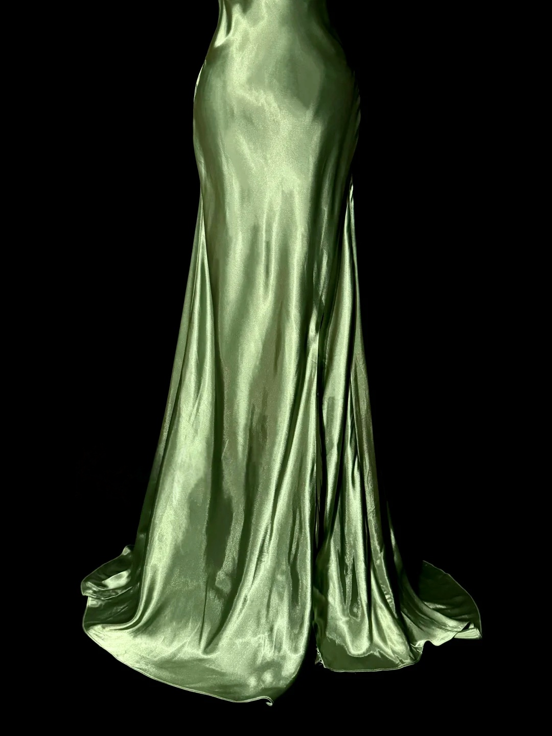 Backless Green Satin Prom Dress Beaded Straps Evening Dress  P139