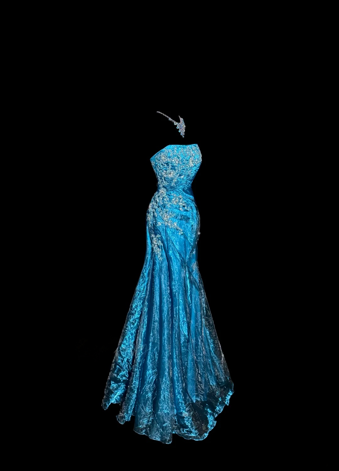 Strapless Blue Mermaid Prom Dress Organza Applique Evening Dress  P142