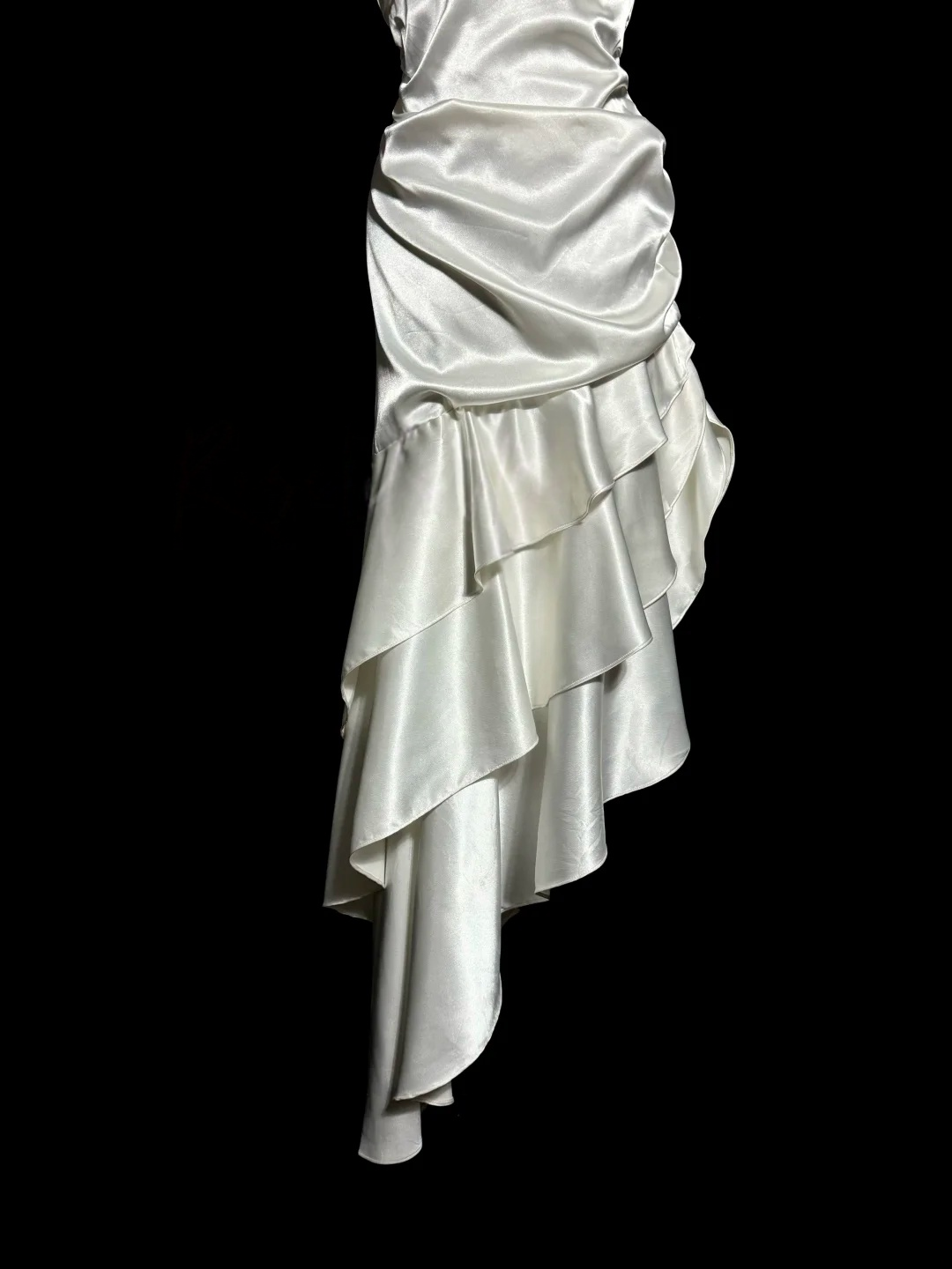 Halter Ivory Satin Prom Dress Ruffle Layered Formal Party Dress  P145