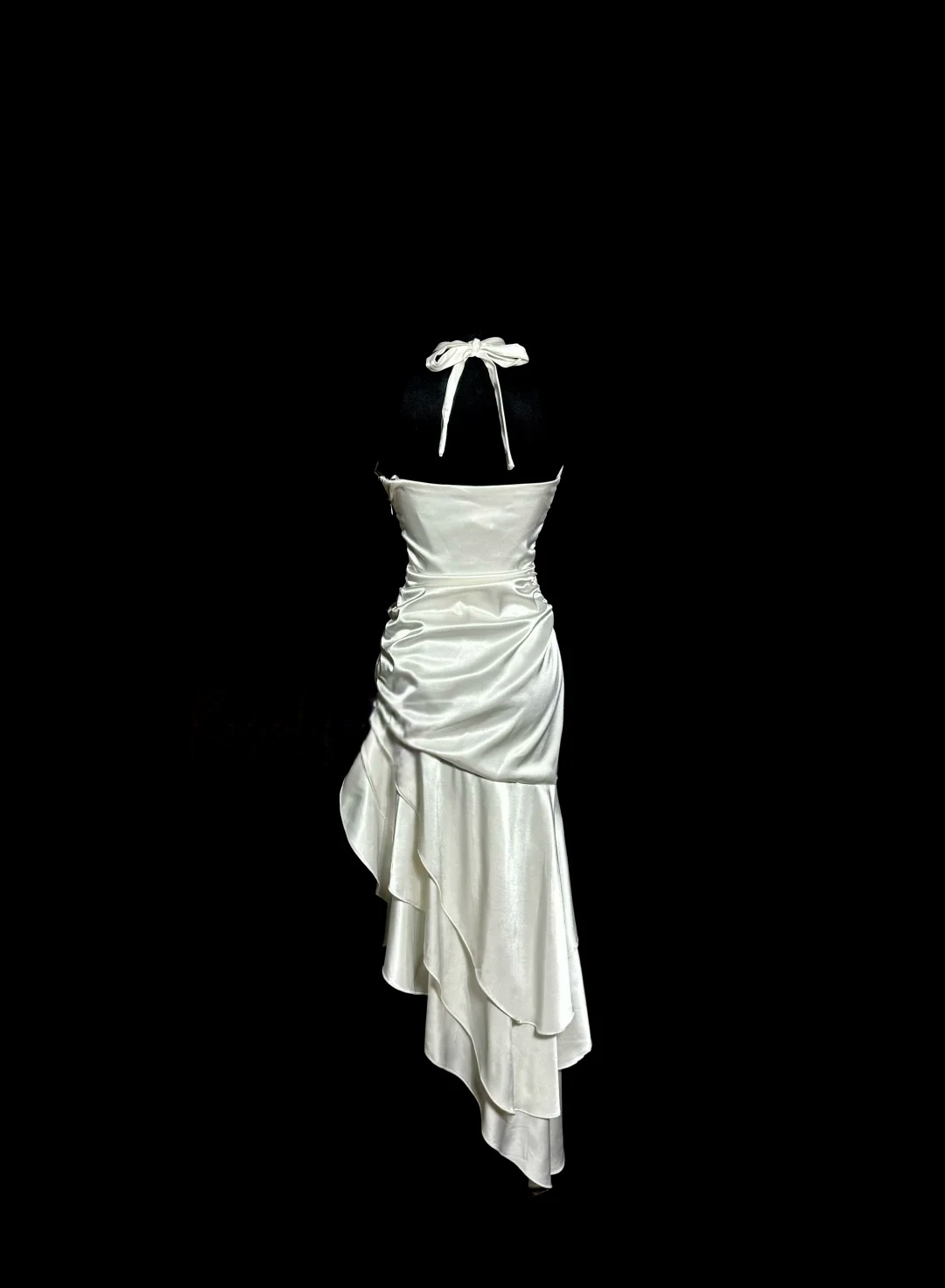 Halter Ivory Satin Prom Dress Ruffle Layered Formal Party Dress  P145
