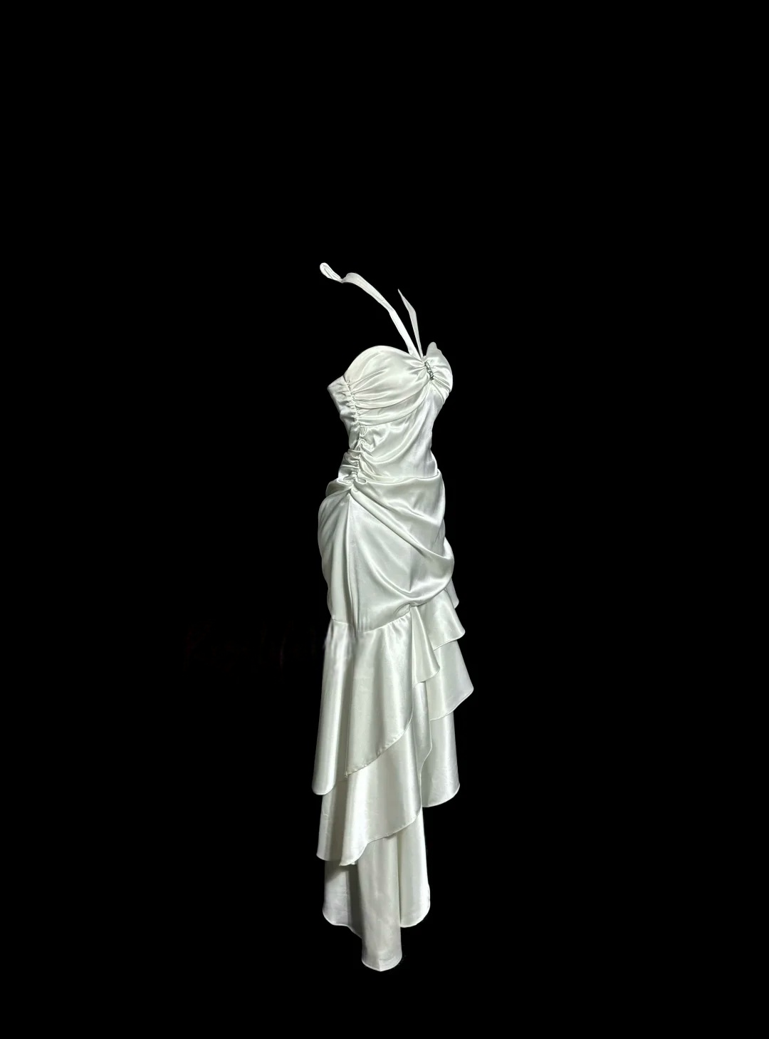 Halter Ivory Satin Prom Dress Ruffle Layered Formal Party Dress  P145
