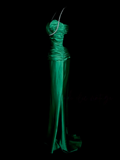 Green Satin Prom Dress Formal Party Dress Evening Dress  P148