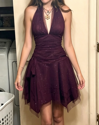 Halter A Line Purple Short Homecoming Dress Party Dress  P1487