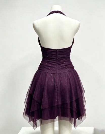 Halter A Line Purple Short Homecoming Dress Party Dress  P1487