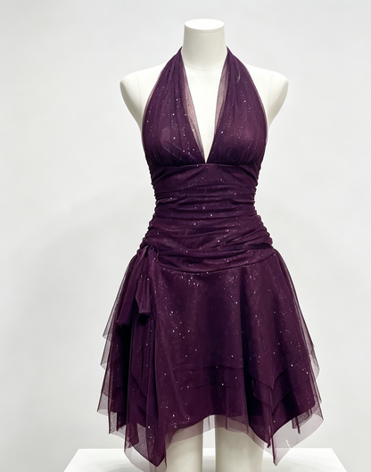 Halter A Line Purple Short Homecoming Dress Party Dress  P1487