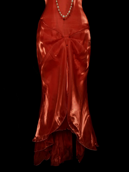 V Neck Red Mermaid Ruffle Prom Dress Formal Party Dress Evening Dress  P150