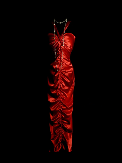 Backless Red Satin Prom Dress Party Dress Evening Dress  P154