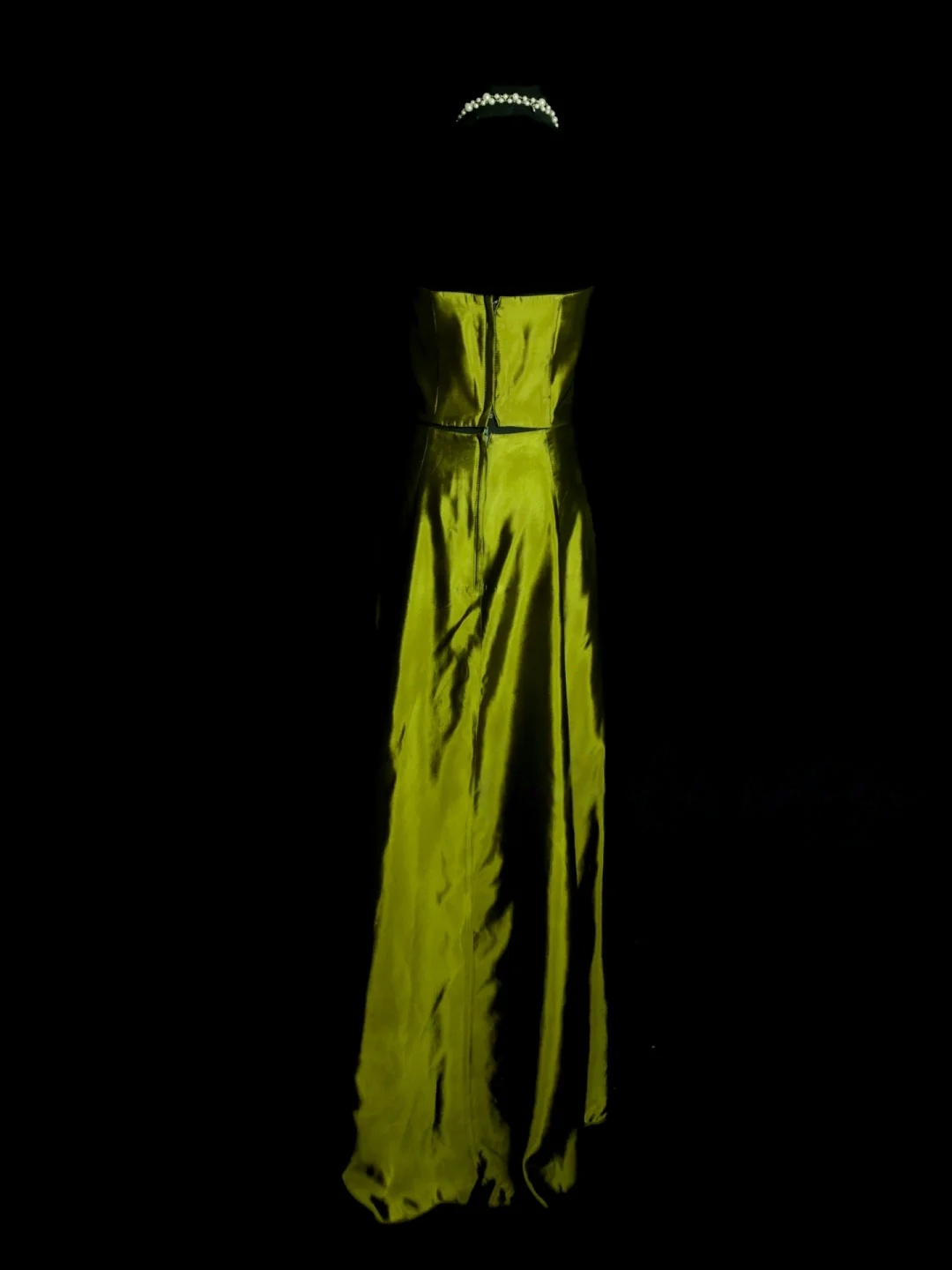 Strapless Green Satin Prom Dress Vintage Ruffle Party Dress Evening Dress  P157