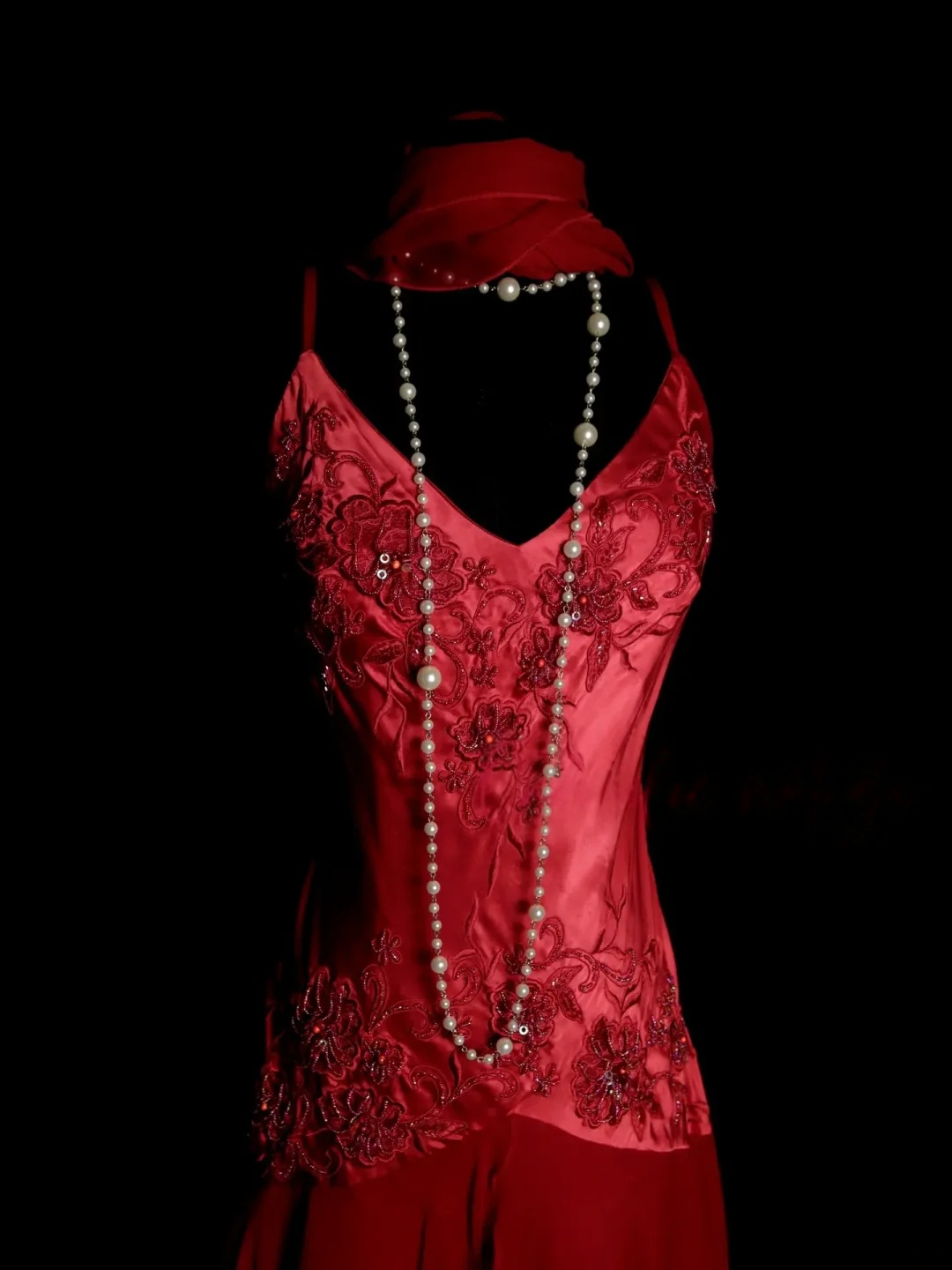 V Neck Red Applique Prom Dress Vintage Evening Dress Party Dress  P159