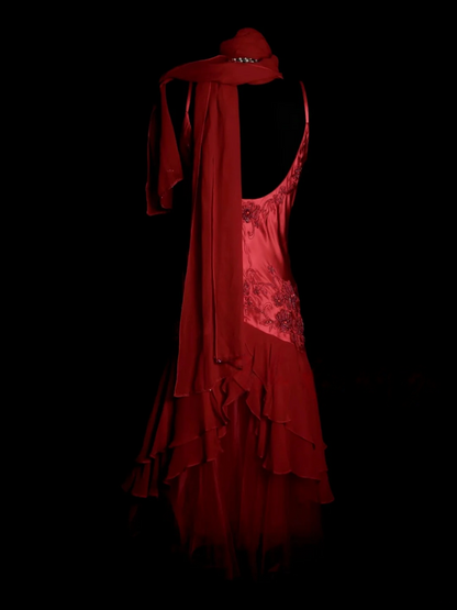 V Neck Red Applique Prom Dress Vintage Evening Dress Party Dress  P159