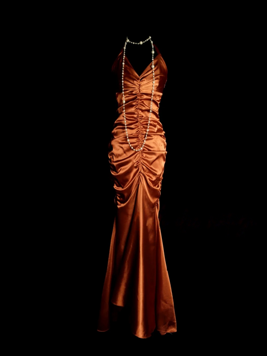 Halter Satin Sheath Prom Dress Vintage Evening Dress Party Dress  P160