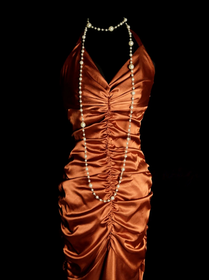 Halter Satin Sheath Prom Dress Vintage Evening Dress Party Dress  P160