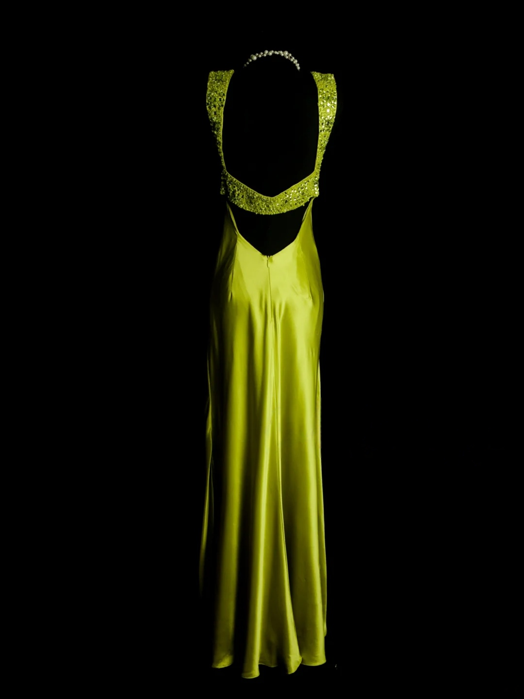 Green Beaded Straps Satin Prom Dress Vintage Evening Dress Party Dress  P161