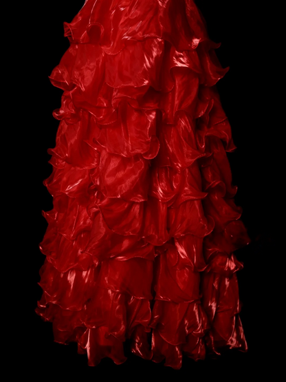 A Line Red Organza Layered Prom Dress Vintage Birthday Dress  P163