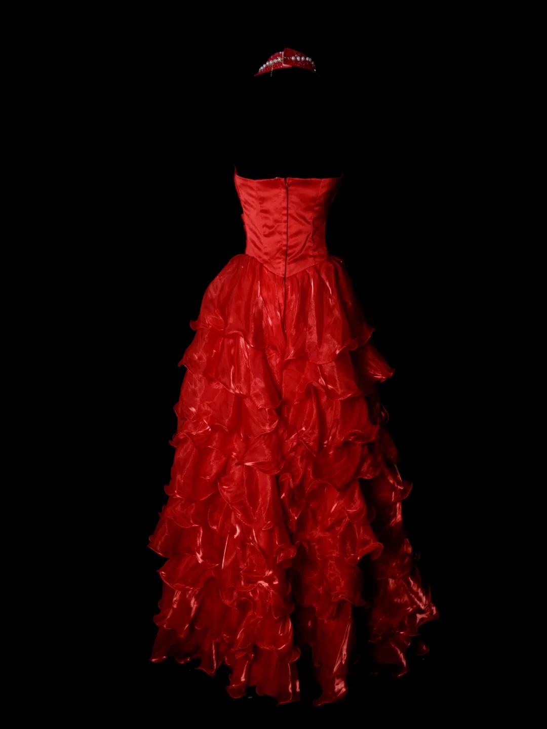 A Line Red Organza Layered Prom Dress Vintage Birthday Dress  P163