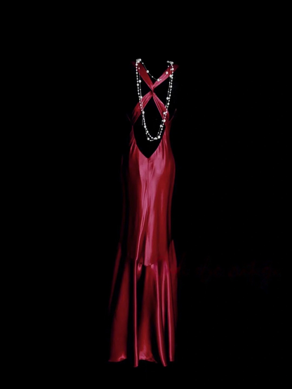 Backless Pink Mermaid Prom Dress Beaded Vintage Evening Dress  P164