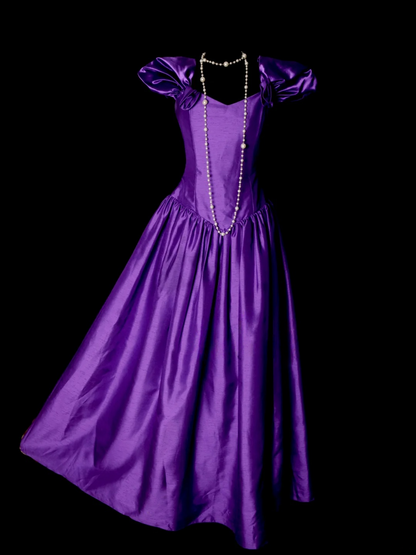 A Line Purple Satin Prom Dress Vintage Birthday Dress For Teens  P165