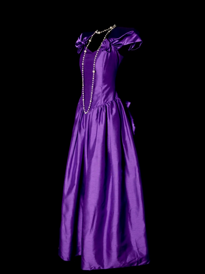 A Line Purple Satin Prom Dress Vintage Birthday Dress For Teens  P165