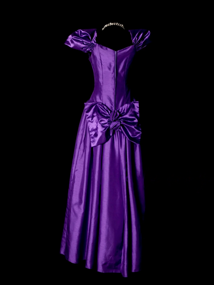 A Line Purple Satin Prom Dress Vintage Birthday Dress For Teens  P165