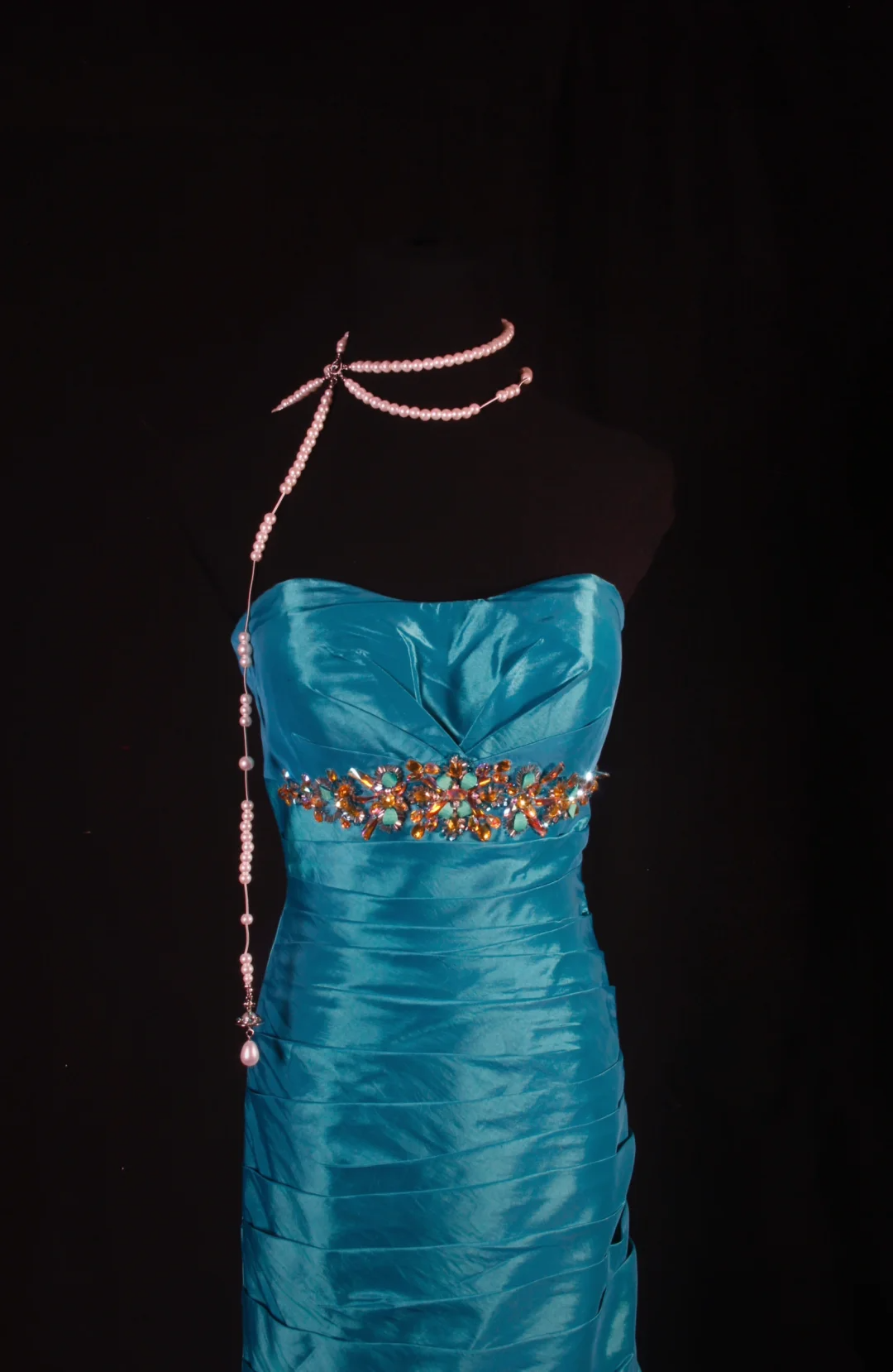 Strapless Blue Satin Prom Dress Beaded Formal Evening Dress  P168