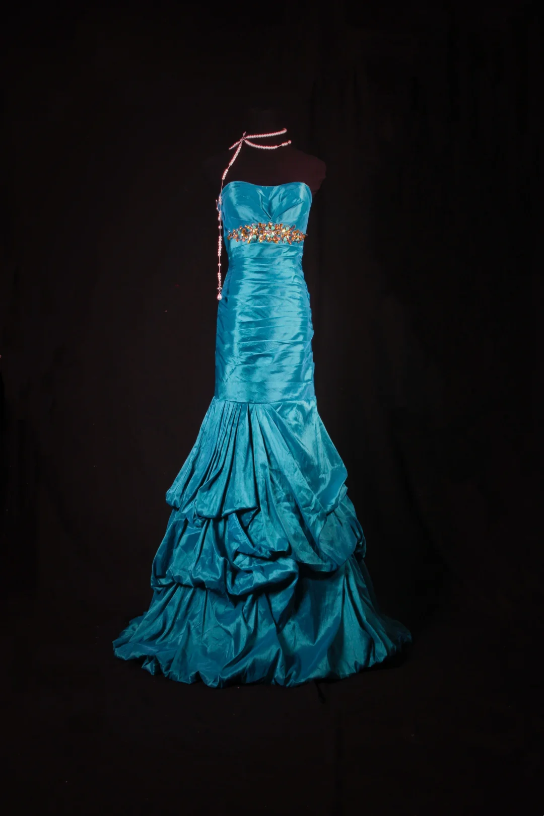 Strapless Blue Satin Prom Dress Beaded Formal Evening Dress  P168