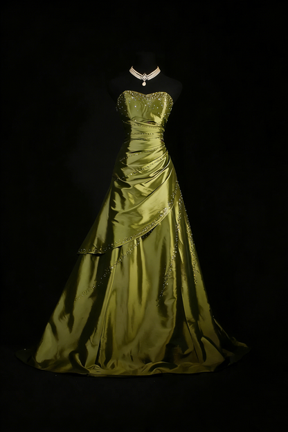 Sweetheart Satin A Line Prom Dress Beaded Formal Evening Dress  P169