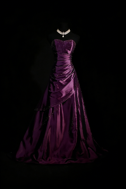 Sweetheart Satin A Line Prom Dress Beaded Formal Evening Dress  P169