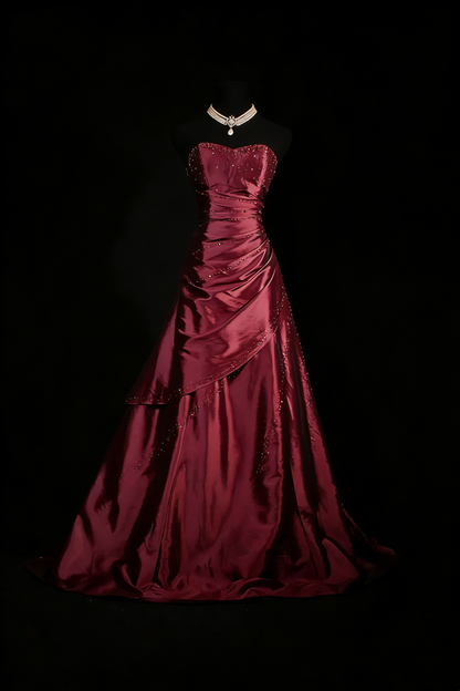 Sweetheart Satin A Line Beaded Prom Dress  Dress  Red