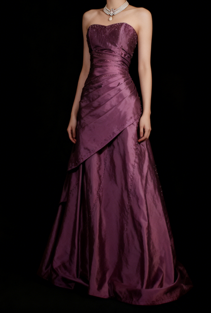 Sweetheart Satin A Line Prom Dress Beaded Formal Evening Dress  P169
