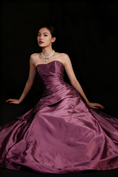 Sweetheart Satin A Line Prom Dress Beaded Formal Evening Dress  P169