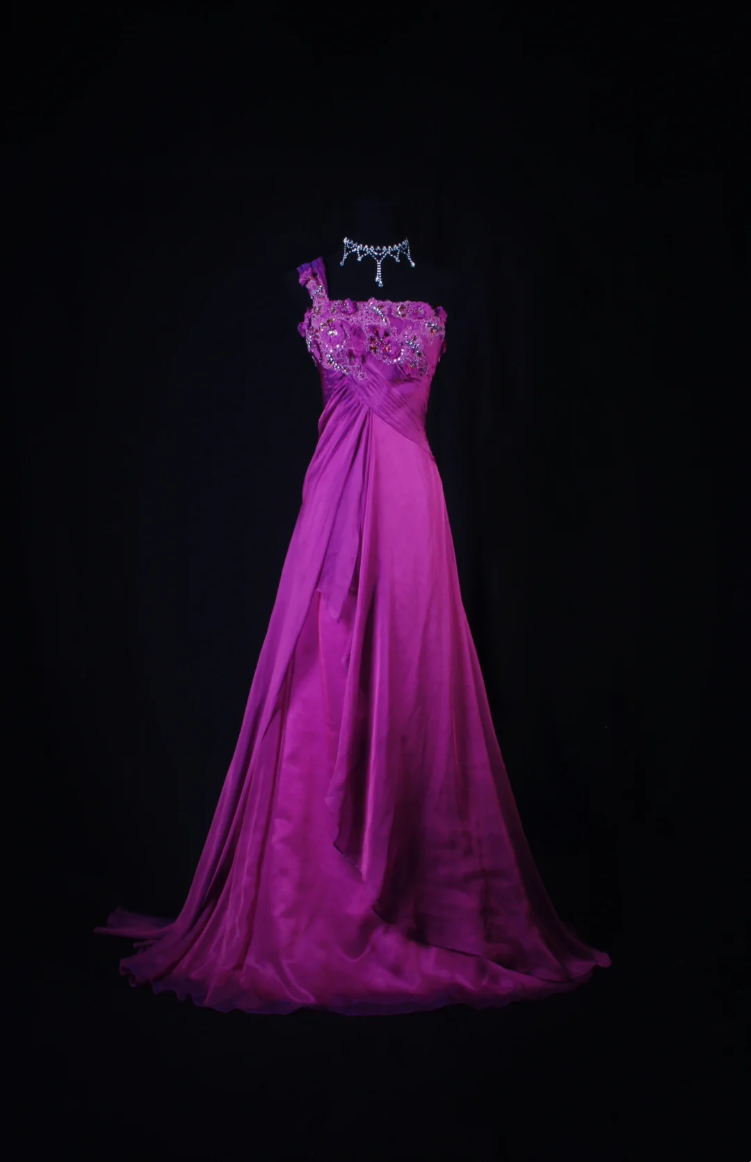 One Shoulder Fuchsia A Line Beaded Prom Dress Bridesmaid Dresses  P172