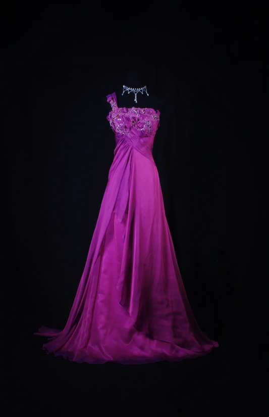 One Shoulder Fuchsia A Line Beaded Prom Dress Bridesmaid Dresses  P172