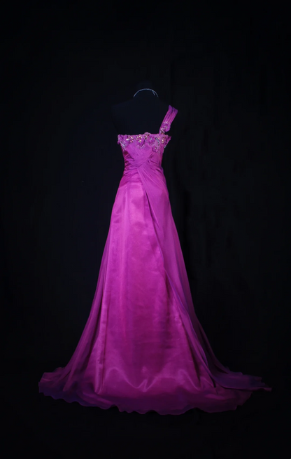 One Shoulder Fuchsia A Line Beaded Prom Dress Bridesmaid Dresses  P172