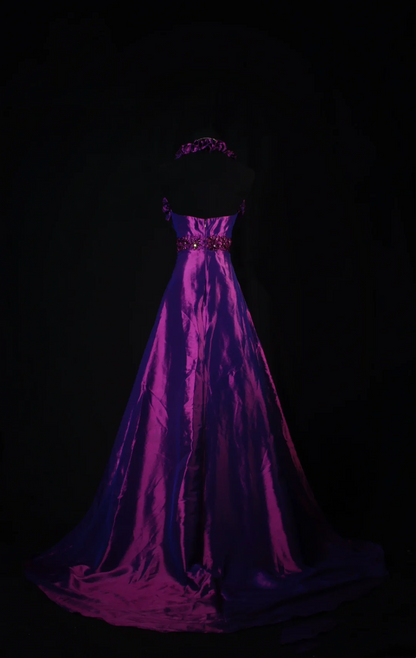 Halter Purple Satin A Line Prom Dress Formal Party Dress Evening Dress  P173