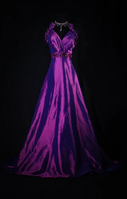 Halter Purple Satin A Line Prom Dress Formal Party Dress Evening Dress  P173