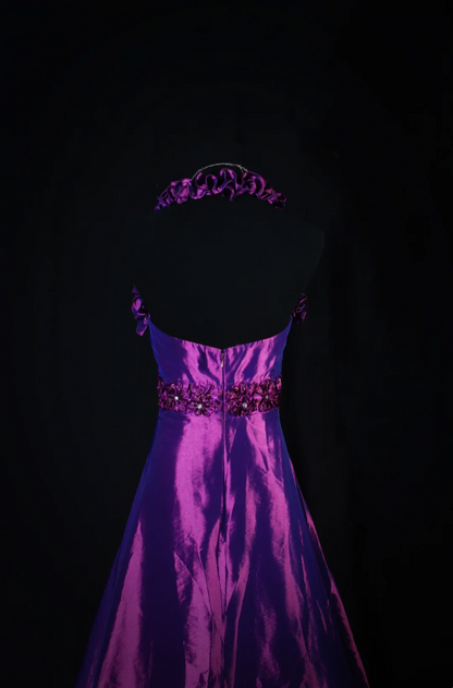Halter Purple Satin A Line Prom Dress Formal Party Dress Evening Dress  P173