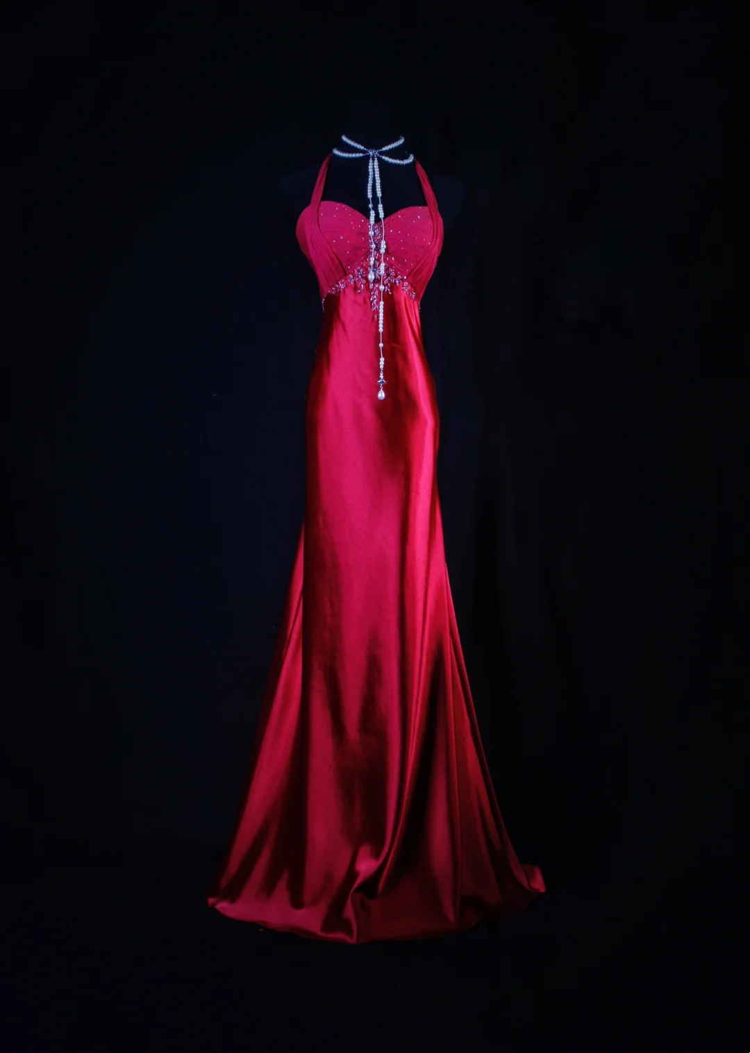 Halter Red Satin Mermaid Prom Dress Formal Party Dress Evening Dress  P174
